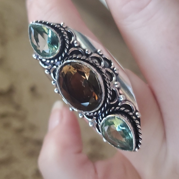 New Smoky Topaz & Tsavorite 925 Silver Statement Ring. - Picture 13 of 16